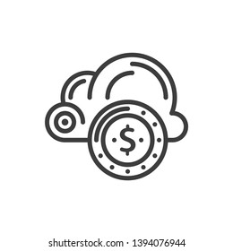 Cloud Coin  Vector Line Icon