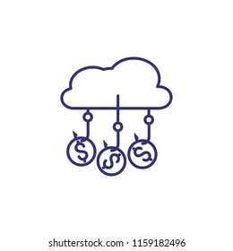 Cloud with coins on hook line icon. Mobile banking, e-wallet, cashback. Bank concept. Vector illustration can be used for topics like e-commerce, money, internet