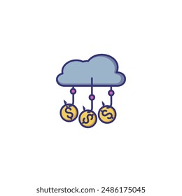 Cloud with coins on hook line icon. Mobile banking, e-wallet, cashback. Bank concept. Vector illustration can be used for topics like e-commerce, money, internet