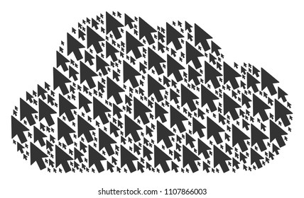 Cloud collage composed from mouse cursor elements in variable sizes. Abstract vector network concept. Mouse cursor icons are arranged into cloud shape.