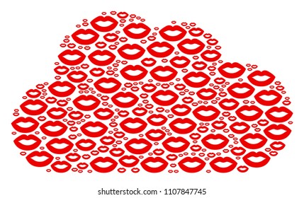 Cloud collage created with sexy lips pictograms in different sizes. Abstract vector server concept. Sexy lips icons are grouped into cloud figure.