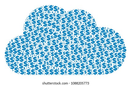 Cloud collage of dollars and round dots. Vector dollar currency icons are organized into cloud collage.