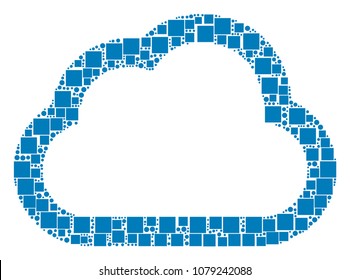 Cloud collage icon of square figures and spheric dots in different sizes. Vector objects are combined into cloud mosaic design concept.