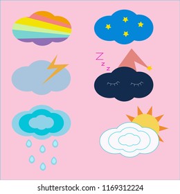 cloud collection on pink background