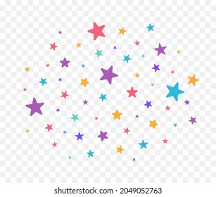 Cloud of colorful stars. Sparkles stars isolated on white background. Vector illustration