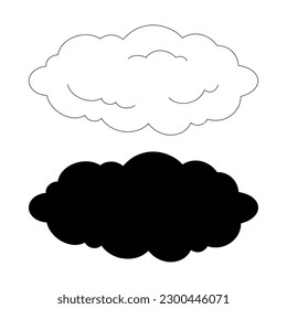 Cloud coloring book and silhouette. Design element. Vector illustration isolated on white background. Template for books, stickers, posters, cards, clothes.