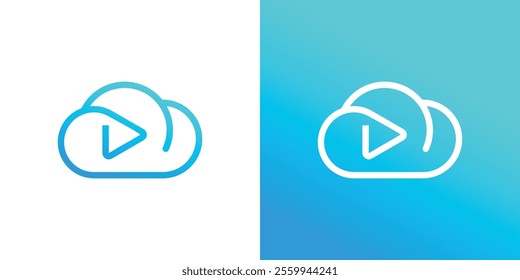 Cloud combination line art logo with play, data and play logo