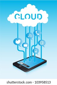 cloud communication with icons and phone. vector illustration
