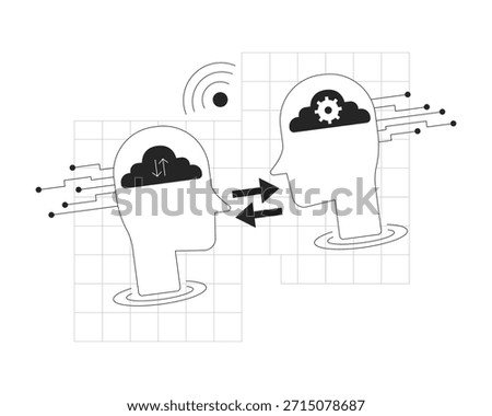 Cloud communication line onboarding ui illustration. Upload processing. Wireless transfer sync. Intelligent systems exchanging data outline 2D concept isolated. Ink linear metaphor vector art