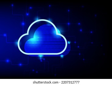 cloud communication technology with circuit blue neon light abstract background. futuristic wireless digital network online with computer internet data storage design.net telecoms wifi vector graphic.