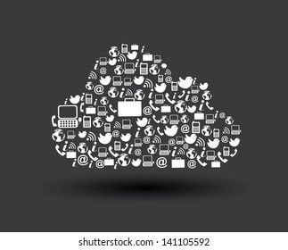 cloud communications icons over gray background vector illustration