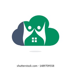 Cloud Community home logo design. Cloud house and people vector icon.