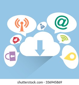 Cloud community with Web icons, Business icons and Technology icons for technology and business concept, Vector Illustration EPS 10.