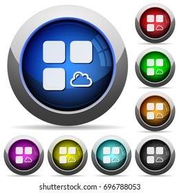Cloud component icons in round glossy buttons with steel frames