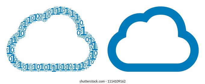 Cloud composition icon of binary digits in randomized sizes. Vector digits are combined into cloud mosaic design concept.