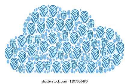 Cloud composition made with fingerprint pictograms in different sizes. Abstract vector storage representaion. Fingerprint icons are combined into cloud shape.