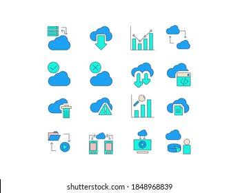 Cloud Computer bunt Symbol Set mit Cloud-Management, Speicher, Fixierung und anderen Symbol