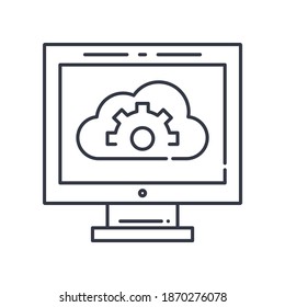Cloud computer concept icon, linear isolated illustration, thin line vector, web design sign, outline concept symbol with editable stroke on white background.