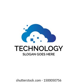 Cloud computer digital logo design with geometric data illustration