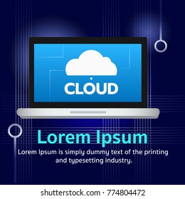 Cloud computer screen, future technology concept. vector illustration