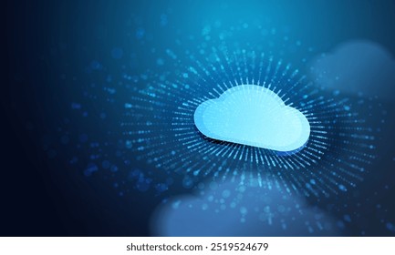 Cloud-Computertechnologie. Datenübertragung digitaler Hintergrund. Transfer Cloud-Anwendung wird heruntergeladen. Netzwerksichere Technologien. Futuristischer Uploadstream. Computersystem. Vektor.	