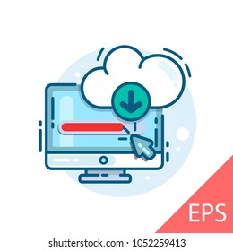 Cloud computer. Vector modern line design illustration icon