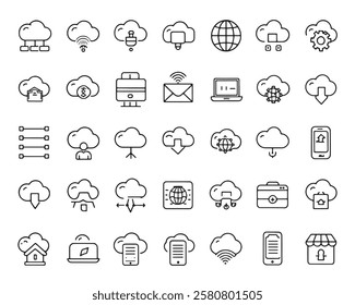 Cloud computing 50 icon set line art style (3)