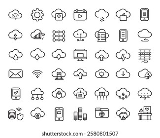 Cloud computing 50 icon set line art style (1)