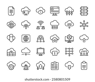 Cloud computing 50 icon set line art collection (4)