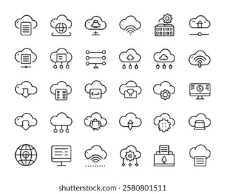 Cloud computing 50 icon set line art collection (3)