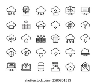 Cloud computing 50 icon set line art collection (1)