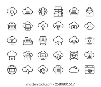 Cloud computing 50 icon set line art collection (2)