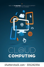 Cloud Computing Abstract Composition Poster. Plastic Computer Elements Intertwine