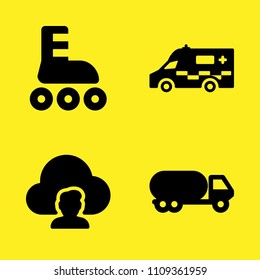 cloud computing, ambulance, tanker and roller skate vector icon set. Sample icons set for web and graphic design