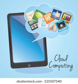 Cloud Computing apps, on blue background.Vector illustration