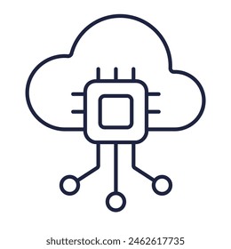 Cloud computing architecture line icon. Microchip circuit. Wireless data transfer symbol. Computer technology, automation concept. Logo for web and mobile. Editable vector stroke. Pixel Perfect.