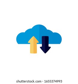 cloud computing with arrows down and up load flat style vector illustration