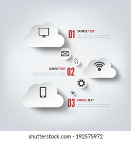 Cloud computing background with web icons. Social network. Mobile app.