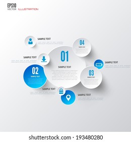 Cloud computing background with web icons. Social network. Mobile app. Infographic elements.