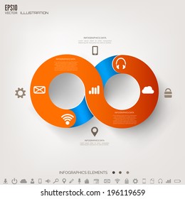 Cloud computing background with web icons. Social network. Mobile app. Infographic elements.