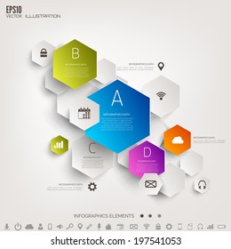 Cloud computing background with web icons. Social network. Mobile app. Infographic elements.