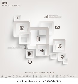 Cloud computing background with web icons. Social network. Mobile app. Infographic elements.