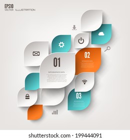 Cloud computing background with web icons. Social network. Mobile app. Infographic elements.