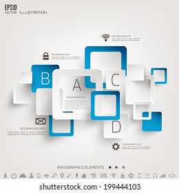 Cloud computing background with web icons. Social network. Mobile app. Infographic elements.