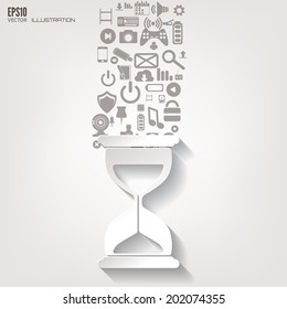 Cloud computing background with web icons. Social network. Mobile app. Infographic elements.