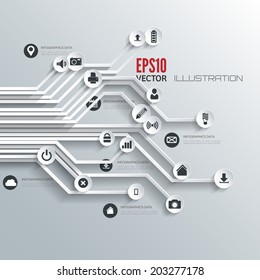 Cloud computing background with web icons. Social network. Mobile app. Infographic elements.
