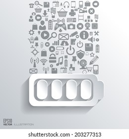 Cloud computing background with web icons. Social network. Mobile app. Infographic elements.