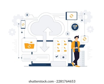 Cloud computing Big data source center, online storage, hosting, network system, server room concept illustration