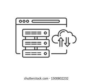Cloud computing black line icon. Database vector pictogram. Internet data storage. File sharing service concept. Button for web page, mobile app, promo. UI/UX/GUI design element. Editable stroke.