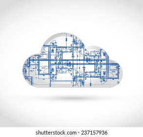 cloud computing blueprint illustration design over a white background
